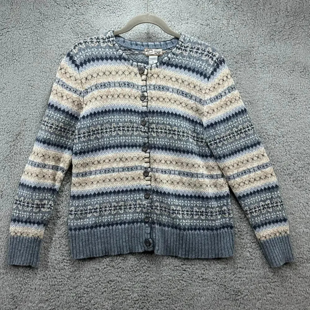 Vintage‎ Heirloom Collectibles Women's Medium Knit Button Up Sweater Blue Cream